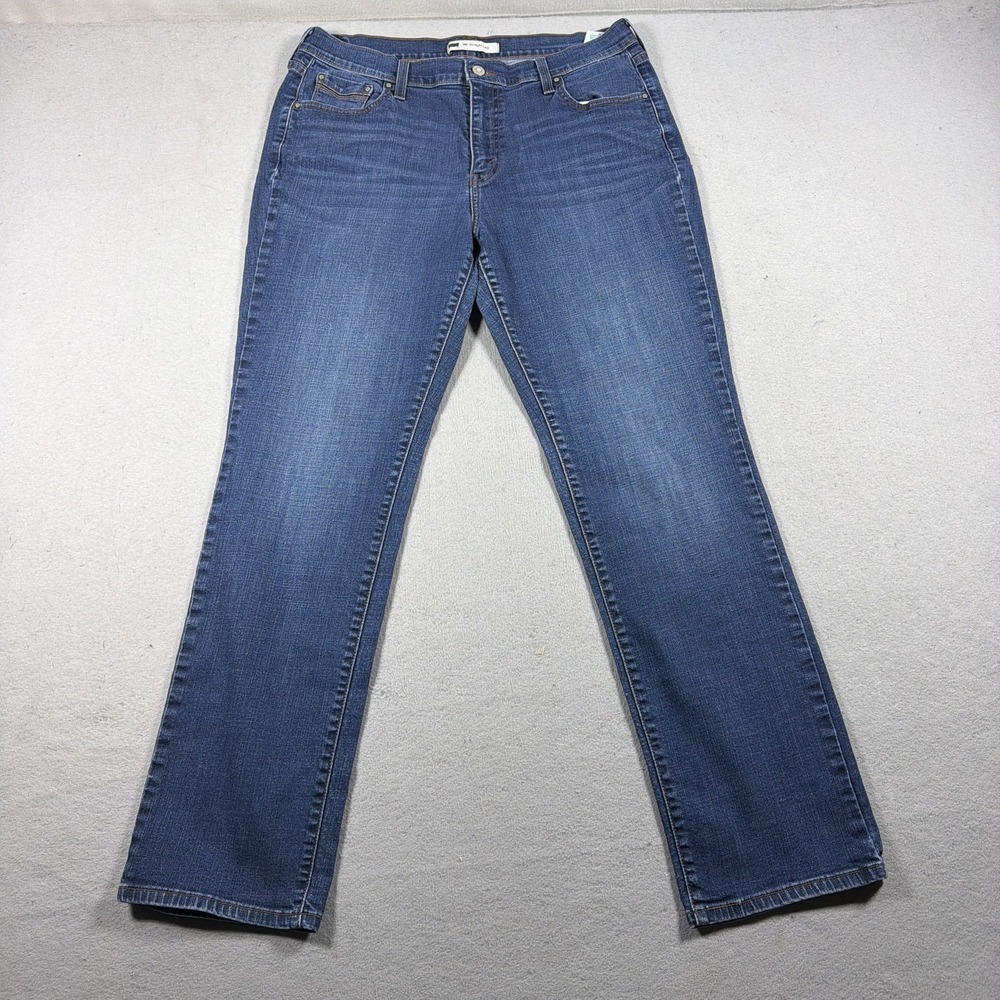 Levis 505 Straight Leg Jeans Womens 16 Medium Wash Blue Mid Rise Stretch Denim